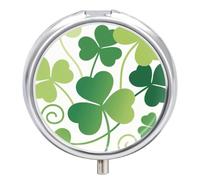 Pilulier rond compact à 3 compartiments, pilulier de voyage portable, trèfle vert, feuilles, pilulier quotidien pour hommes et femmes