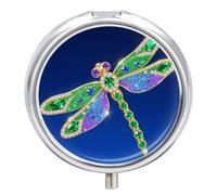Pilulier rond compact à 3 compartiments, pilulier de voyage portable, vert libellule, pilulier quotidien pour hommes et femmes
