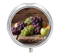Pilulier rond compact à 3 compartiments, pilulier de voyage rétro pour fruits, raisins, pilules en bois pour médicaments quotidiens pour homme et femme