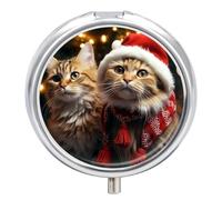 Pilulier rond de Noël en forme de chat - 3 compartiments - Portable - Pour le voyage - Mini récipient compact pour médicaments - Distributeur de vitamines