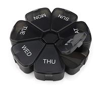 Pilulier rond de qualité supérieure sans BPA pour tablette, grands compartiments, conception unique à ouverture assistée par ressort pour vitamines, médicaments et huile de foie de morue (Noir)