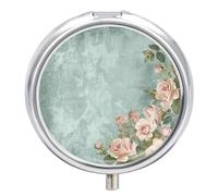 Pilulier rond de style vintage avec 3 compartiments avec miroir - Petit pilulier de voyage - Joli organisateur de vitamines - Portable - Pour le quotidien - Pour poche et sac à main