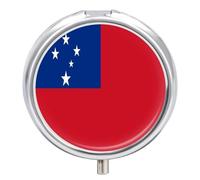 Pilulier Rond Décoratif En Métal Avec Miroir, 3 Compartiments, Motif Drapeau De L'État Indépendant Des Samoa Idéal Pour Sac À Main Ou Poche Organisateur De Vitamines