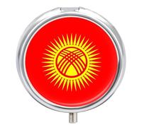 Pilulier Rond Décoratif En Métal Avec Miroir, 3 Compartiments, Motif Drapeau Kirghize Petit Pilulier Pour Sac À Main Ou Poche Organisateur De Vitamines