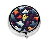 Pilulier rond d'Halloween fantôme effrayant avec 3 compartiments, mini pilulier en métal pour sac à main ou poche, léger et portable pour un usage quotidien, cadeaux, voyage