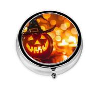Pilulier rond effrayant en forme de citrouille d'Halloween avec 3 compartiments, mini pilulier en métal pour sac à main ou poche, léger et portable pour un usage quotidien, cadeaux, voyage