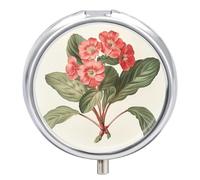 Pilulier rond élégant à 3 compartiments avec fleur rouge - Portable - Pour le voyage - Mini récipient compact pour médicaments - Distributeur de supplément de vitamines