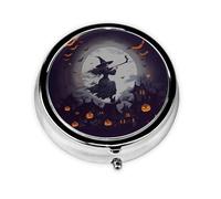 Pilulier rond élégant en métal à 3 compartiments pour Halloween, sorcière, pilulier portable, petite boîte à pilules de voyage pour sac à main et poche