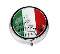 Pilulier rond élégant en métal avec 3 compartiments - Colisée romain - Drapeau italien - Pilulier portable - Petite boîte à pilules de voyage pour sac à main et poche