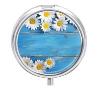 Pilulier rond en bois bleu à 3 compartiments - Mini boîte à médicaments compacte pour le quotidien - Distributeur de supplément de vitamines