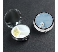 Pilulier rond en bois bleu clair à 3 compartiments - Joli pilulier de voyage portable pour médicaments et vitamines - Cadeau unique pour homme et femme