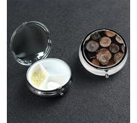 Pilulier rond en bois marron et noir à 3 compartiments - Joli pilulier de voyage portable pour médicaments et vitamines - Cadeau unique pour homme et femme
