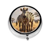 Pilulier rond en forme d'animaux africains - 3 compartiments - Pour poche, sac à main, médicaments, foie de morue, huile - 3 fois par jour