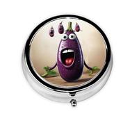 Pilulier rond en forme d'aubergine de dessin animé - 3 compartiments - Pilulier de voyage pour poche sac à main - Boîte de rangement pour huile de foie de morue - 3 fois par jour