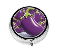 Pilulier rond en forme d'aubergine de dessin animé - 3 compartiments - Pilulier de voyage pour poche sac à main - Boîte de rangement pour huile de foie de morue - 3 fois par jour