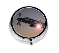 Pilulier rond en forme d'avion de la Seconde Guerre mondiale - 3 compartiments pour sac à main - Joli pilulier de voyage portable - Mini petit pilulier pour contenir des vitamines, des suppléments