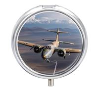 Pilulier rond en forme d'avion de l'armée américaine - 3 compartiments - Portable - Pour voyage - Mini récipient compact pour médicaments - Distributeur de supplément de vitamines