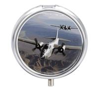 Pilulier rond en forme d'avion de l'armée américaine à 3 compartiments avec miroir, petit pilulier de voyage mignon organisateur de vitamines portable pour sac à main