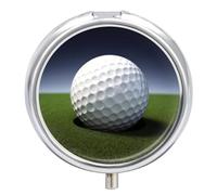 Pilulier rond en forme de balle de golf à 3 compartiments avec miroir - Petit pilulier de voyage mignon - Organisateur de vitamines portable pour le quotidien - Pour poche et sac à main