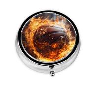 Pilulier rond en forme de ballon de basket sur le feu et l'eau éclaboussant la flamme - Organisateur de médicaments quotidien portable, design facile à transporter.