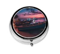 Pilulier rond en forme de bateau amarré à la plage pour sac à main 3 compartiments piluliers de voyage portable en métal pour contenir des vitamines, des suppléments d'huile de poisson
