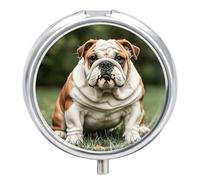 Pilulier rond en forme de bouledogue anglais à 3 compartiments - Portable - Mini boîte à médicaments compacte pour le quotidien - Distributeur de supplément de vitamines