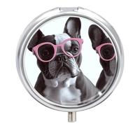 Pilulier rond en forme de bouledogue français, rose, petit pilulier de voyage étanche pour poche, sac à main et pratique au quotidien