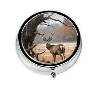 Pilulier rond en forme de cerf marron près d'un arbre fané, pilulier quotidien à 3 compartiments pour poche, sac à main, boîte de rangement portable pour médicaments, foie de morue, huile, pilulier 3