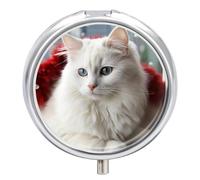 Pilulier rond en forme de chat blanc avec 3 compartiments - Portable - Mini boîte à médicaments compacte pour le quotidien - Distributeur de supplément de vitamines