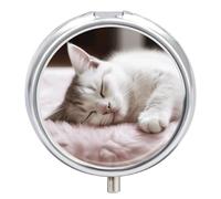 Pilulier rond en forme de chat endormi - 3 compartiments - Portable - Pour le voyage - Mini récipient compact pour médicaments - Distributeur de vitamines