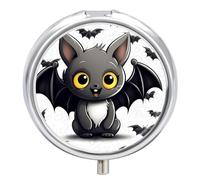 Pilulier rond en forme de chauve-souris mignonne à 3 compartiments avec miroir, petit pilulier de voyage, organisateur de vitamines mignon portable pour le quotidien pour poche et sac à main