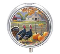Pilulier rond en forme de citrouille et feuilles d'automne - 3 compartiments - Portable - Pour le voyage - Mini récipient compact pour médicaments - Distributeur de supplément de vitamines