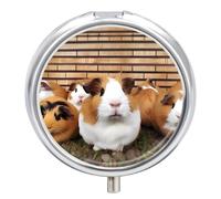 Pilulier rond en forme de cochon d'Inde à 3 compartiments avec miroir - Petit pilulier de voyage - Joli organisateur de vitamines - Portable - Pour le quotidien - Pour poche et sac à main