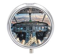 Pilulier rond en forme de cockpit d'avion avec 3 compartiments - Portable en métal - Mini médicament de voyage - Supplément de vitamines pour sac à main