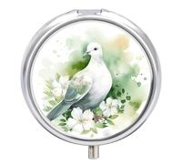 Pilulier rond en forme de colombe avec une fleur - 3 compartiments - Boîte à médicaments ronde portable - Boîte à pilules décorative en métal