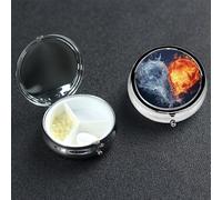 Pilulier rond en forme de cœur d'eau et de feu à 3 compartiments - Joli pilulier de voyage portable pour médicaments et vitamines - Cadeau unique pour homme et femme