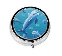 Pilulier rond en forme de dauphin à 3 compartiments pour sac à main, joli pilulier de voyage portable pour contenir des vitamines, des suppléments d'huile de poisson