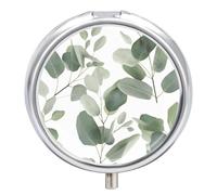 Pilulier rond en forme de feuilles d'eucalyptus - 3 compartiments - Portable - Pour le voyage - Mini récipient compact pour médicaments - Distributeur de vitamines