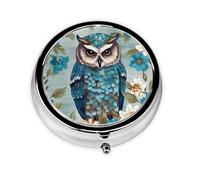 Pilulier rond en forme de hibou avec fleurs de printemps Turquoise 3 compartiments pour poche sac à main Boîte de rangement pour médicaments, foie de morue et huile 3 fois par jour