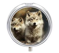 Pilulier rond en forme de loup avec 3 compartiments - Portable - Pour le voyage - Mini récipient compact pour médicaments - Distributeur de vitamines