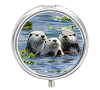 Pilulier rond en forme de loutre de mer - 3 compartiments - Portable - Pour le voyage - Mini récipient compact pour médicaments - Distributeur de vitamines