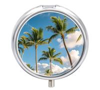 Pilulier rond en forme de palmier tropical à 3 compartiments - Portable - Mini boîte à médicaments compacte pour le quotidien - Distributeur de supplément de vitamines