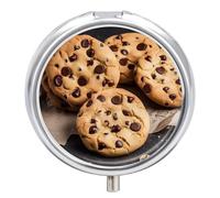 Pilulier rond en forme de pépites de chocolat et biscuits - 3 compartiments - Portable - Pour le voyage - Mini récipient compact pour médicaments - Distributeur de suppléments de vitamines