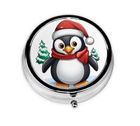 Pilulier rond en forme de pingouin de Noël à 3 compartiments pour sac à main, joli pilulier de voyage portable pour contenir des vitamines, des suppléments d'huile de poisson