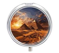 Pilulier rond en forme de pyramides égyptiennes à 3 compartiments avec miroir - Petit pilulier de voyage mignon - Organisateur de vitamines portable pour le quotidien - Pour poche et sac à main