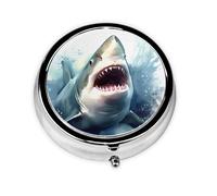 Pilulier rond en forme de requin dans la mer - 3 compartiments - Pour poche, sac à main, médicaments, foie de morue, huile de foie - 3 fois par jour