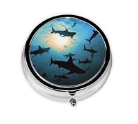 Pilulier rond en forme de requin marteau, 3 compartiments pour sac à main, joli pilulier en métal, petit pilulier de voyage pour contenir des vitamines, des suppléments d'huile de poisson