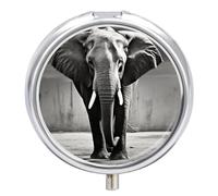 Pilulier rond en forme d'éléphant noir et blanc à 3 compartiments avec miroir, petit pilulier de voyage mignon organiseur de vitamines portable pour sac à main