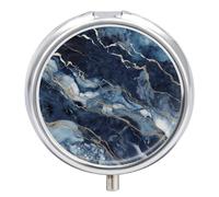 Pilulier rond en marbre bleu marine mélangé à 3 compartiments pour le quotidien - Petit pilulier de voyage en métal pour sac à main