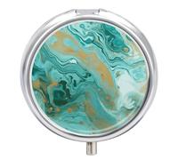 Pilulier rond en marbre bleu sarcelle et doré à 3 compartiments avec miroir, petit pilulier de voyage mignon organisateur de vitamines portable pour sac à main